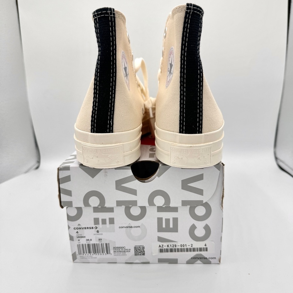 NWT Commes Des Garçons CDG Play Converse High Top Chuck 70 Heart Sneakers Cream - Picture 5 of 16
